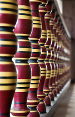 Kandyan Architecture Wooden Beads like Red Yellow Black Rings Beeralu fence Balcony Veranda Decorative Railing