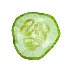 Fresh green cucumber slice on white background, polygonal cucumber, isolated vector illustration.