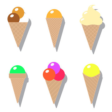 Set of ice cream cones. Vector illustration.