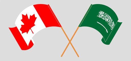 Crossed and waving flags of Canada and the Kingdom of Saudi Arabia