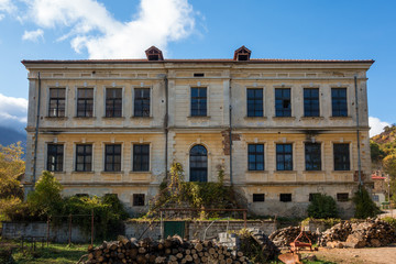 The old and abandoned public school in Akritas village, Florina, Greece, built in 1910, at a time...