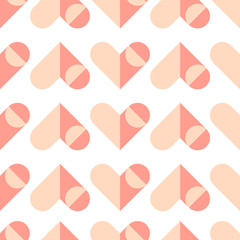 Seamless vector pattern of abstract geometric shapes hearts in pink color for backgrounds and design.