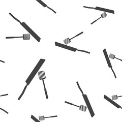 Vector image of frying pan and scapula. Kitchen Appliances vector seamless pattern on a white background.