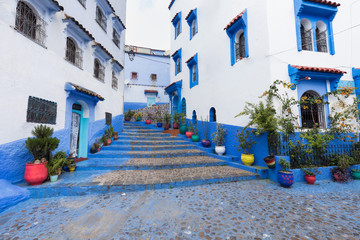 Traditional typical moroccan architectural details in Chefchaouen, Morocco, Africa Beautiful street...