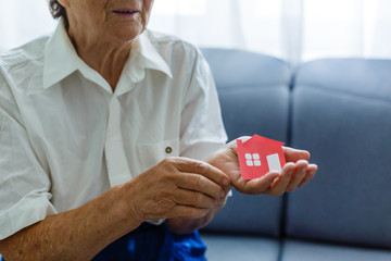 senior woman holds the layout of the house in her hands
