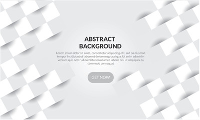 3D Abstract white geometric  shape with gray and white cubes.Brick wall squares texture. Panoramic Solid Surface background.Creative design minimal modern wallpaper and banner . Vector Illustr