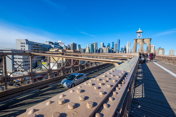 View of Manhattan seen from Brooklyn Bridge, New York, NY, SUA