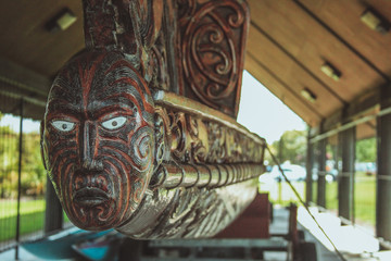Traditional maori carvings in Rotorua, North Island, New Zealand