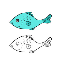 Cute fish doodle in doodle style, healthy food and natural food.