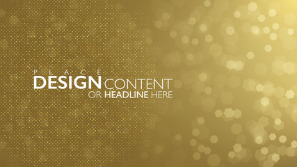 Gold glitter bokeh background. Elegant golden banner with copy space and golden background. Vector illustration template for design use.