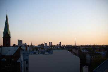 Naklejka premium Riga skyline at sunset