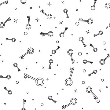 Black line Pirate key icon isolated seamless pattern on white background. Vector Illustration