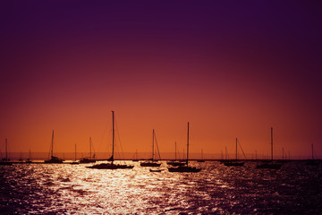 Vivid sunset at marina of La Paz, Mexico