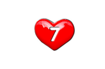 The number 7 painted on the heart for Valentine's day 