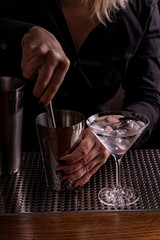 alcoholic beverage prepared in a glass with ice