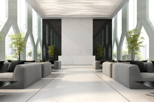 Interior Of Hotel And Spa Reception 3D Illustration