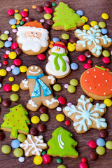 Christmas Gingerbread Man Cookies on a Wooden Background .Christmas Food