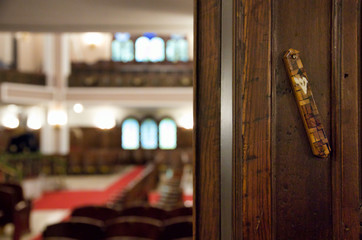 Mezuzah affixed to the doorpost of Neve Shalom Synagogue in Istanbul