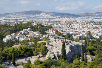 Beautiful aerial panorama of the Athens city in Greece. 