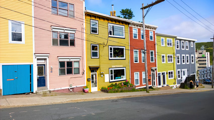 Old style colorful  homes in the summer time