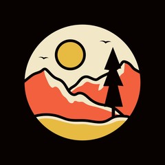 simple logo badge mountain design, for t-shirt prints, patches, emblems, posters, badges and labels and other uses