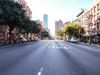 New York street view with modern and old historic buildings