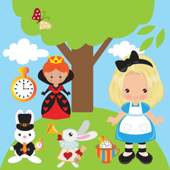 Alice in Wonderland vector cartoon illustration