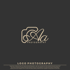 Initial Letter AA with camera. Logo photography simple luxury vector.