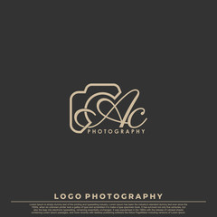 Initial Letter AC with camera. Logo photography simple luxury vector.