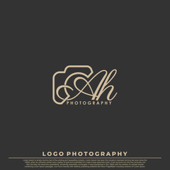 Initial Letter AH with camera. Logo photography simple luxury vector.