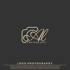 Initial Letter AL with camera. Logo photography simple luxury vector.