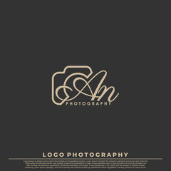 Initial Letter AN with camera. Logo photography simple luxury vector.