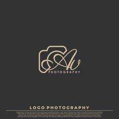 Initial Letter AV with camera. Logo photography simple luxury vector.