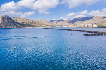 aerial view of a boat with divers off the coast of Spain
