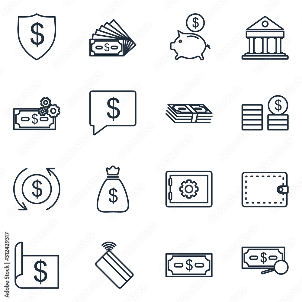 Poster Money and finance Set icon template color editable. payments elements pack symbol vector sign isolated on white background illustration for graphic and web design.