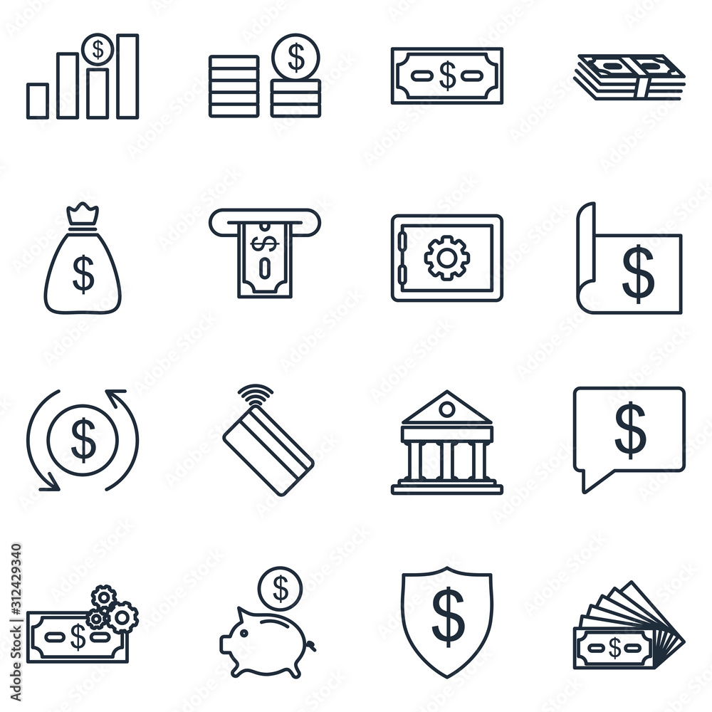 Poster money and finance set icon template color editable. payments elements pack symbol vector sign isolat