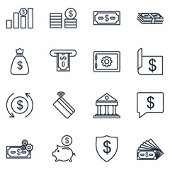 Money and finance Set icon template color editable. payments elements pack symbol vector sign isolated on white background illustration for graphic and web design.