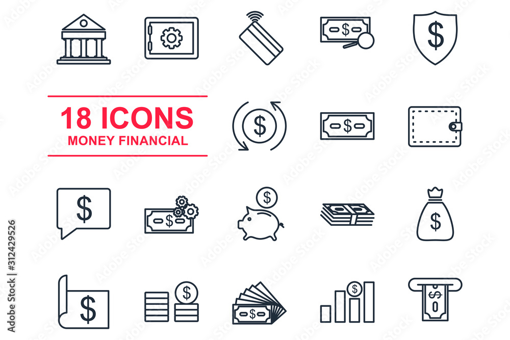 Aufkleber money and finance set icon template color editable. payments elements pack symbol vector sign isolat