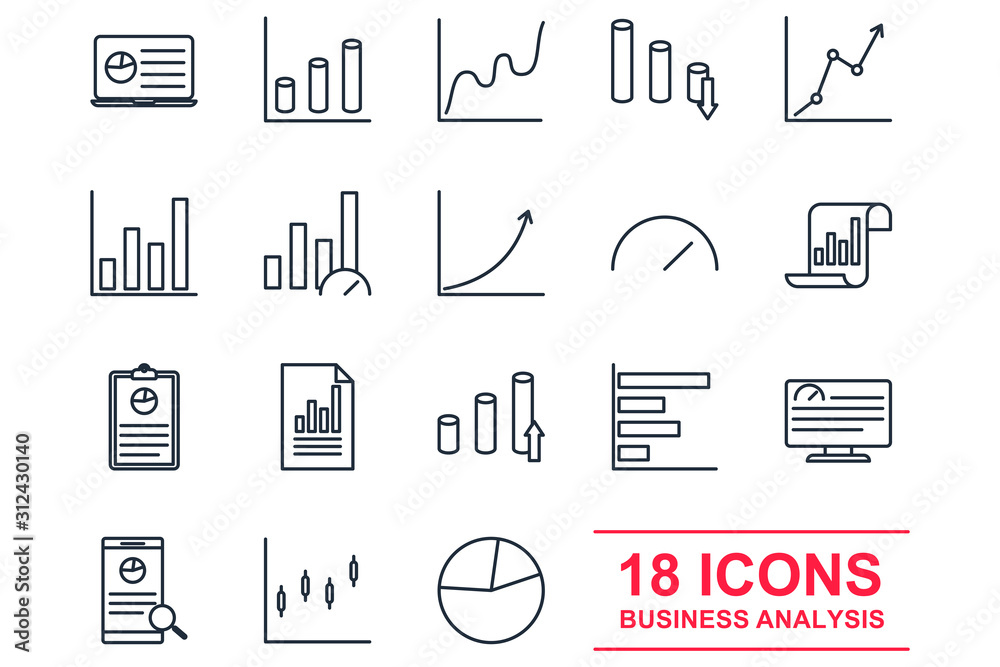Poster financial and graph Set icon template color editable. statistics, analytics pack symbol vector sign isolated on white background illustration for graphic and web design.