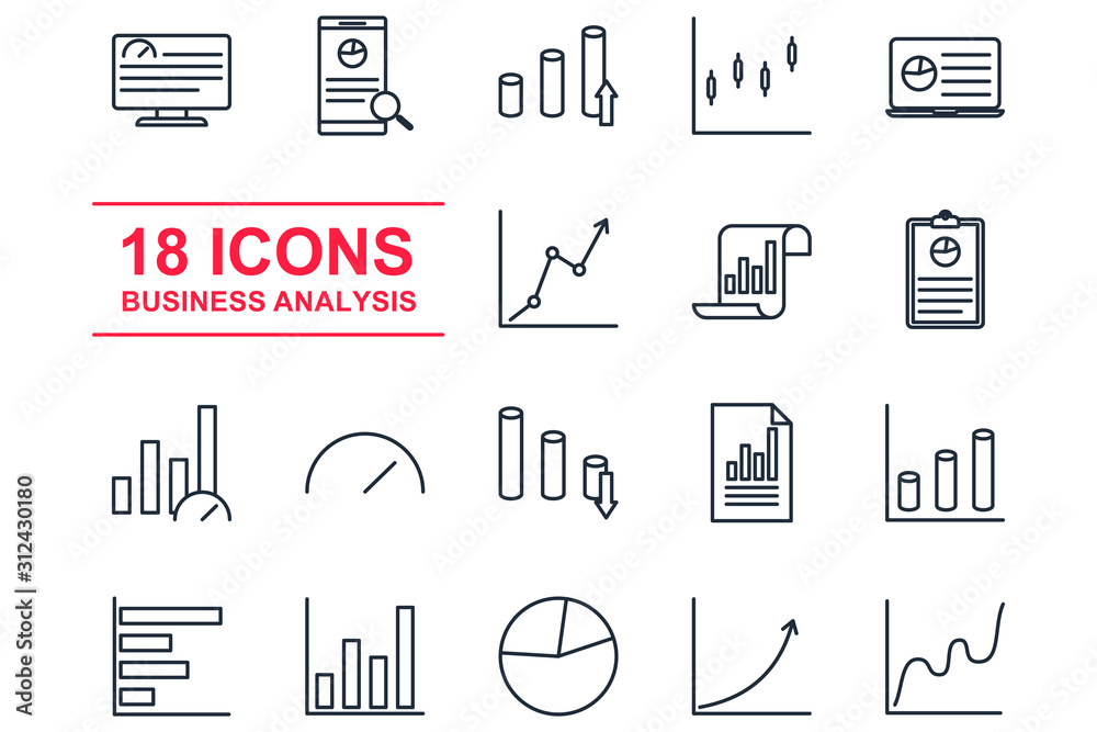 Leinwandbilder financial and graph set icon template color editable. statistics, analytics pack symbol vector sign 