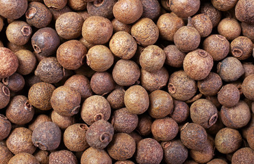 Jamaica pepper texture background. allspise close up. top view