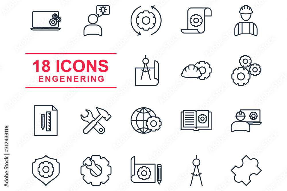 Poster SEO Set icon template color editable. Enginering pack symbol vector sign isolated on white background illustration for graphic and web design.