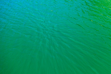 aerial view of the texture of the surface of turquoise water with sun reflections