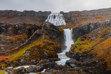 Obraz premium Dynjandi waterfall, Westfjords, Iceland. Long exposure picture. September 2019