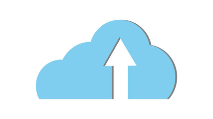 Blue beautiful simple digital cloud icon with download arrow. Concept: cloud technologies and services, remote storage of information. Vector illustration