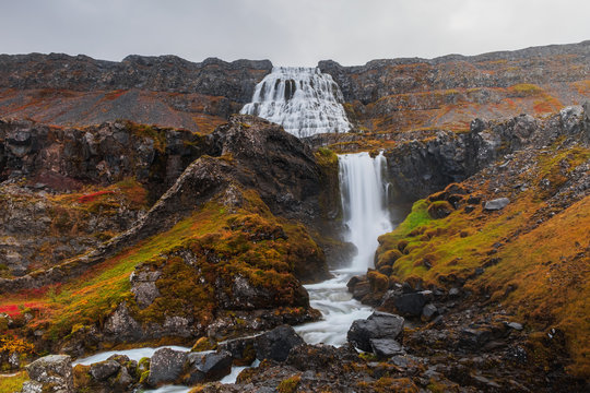 Dynjandi waterfall, Westfjords, Iceland. Long exposure picture. September 2019