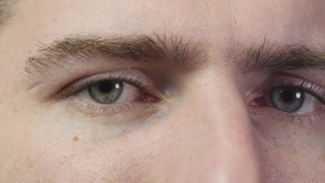 Close up of a white man's eyes