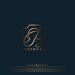 Initial Letter BI with camera. Logo photography simple luxury vector.