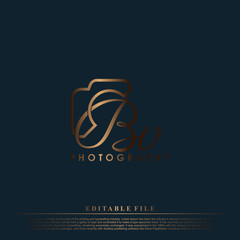 Initial Letter BV with camera. Logo photography simple luxury vector.