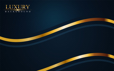 luxurious dark navy blue background with golden lines. Elegant modern background.